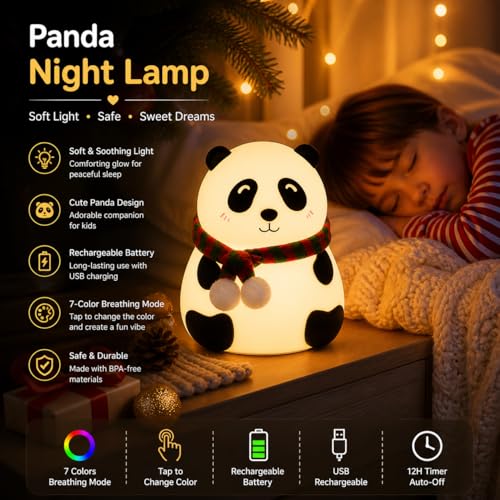 Image of Cute Panda LED Night Lamp for Kids | Soft Silicone, Rechargeable, Touch Control, Bedside Light for Bedroom & Nursery