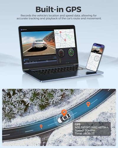 AZDOME 4K 5Ghz WiFi GPS Dashcam Caméra de Voiture, Vision Nocturne, Enregistrement en Boucle, G capteur, Surveillance de Stationnement Caméra Embarquée Enregistreur Carte SD 64 Go Incluse (M300S)