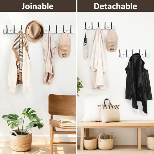 Image of Optish Coat Rack Wall Mount, 16.5 Inches Wood Coat Hooks Wall Mount, Wall Coat Rack with 5 Hooks, Hat Rack Wall Hooks for Hanging Coat, Bag, Towel (1Pack, White)