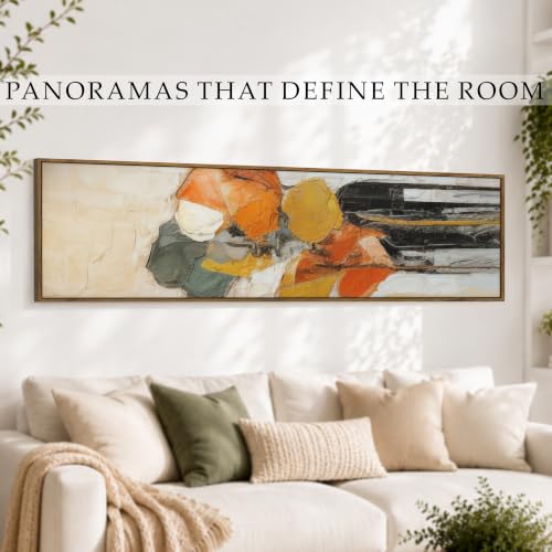 Image of Large Canvas Painting Panel Framed Wall Painting Colorful Abstract Framed Luxury Paintings for Home Decoration, Living room, Bedroom and Office Decor (Orange, 13x47 Inch)