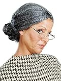 Old Lady Psycho color MIXED GREY - Enigma Wigs Mom Pulled Back Bun Spinster Women Bundle MaxWigs Costume Wig Care Guide