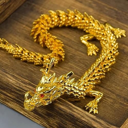 LIYAOLI 3D Golden Dragon Articulated Dragon 2024 Chinese Dragon Statue Metal Gold Dragon 9 Inch Luck Dragon for Home Office Desk Decoration