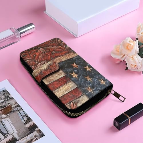 Image of COEQINE Ladies Wallets Pink Leopard Heart Black Printed Leather Phone Long Clutch Purses Check Coin Change Holder