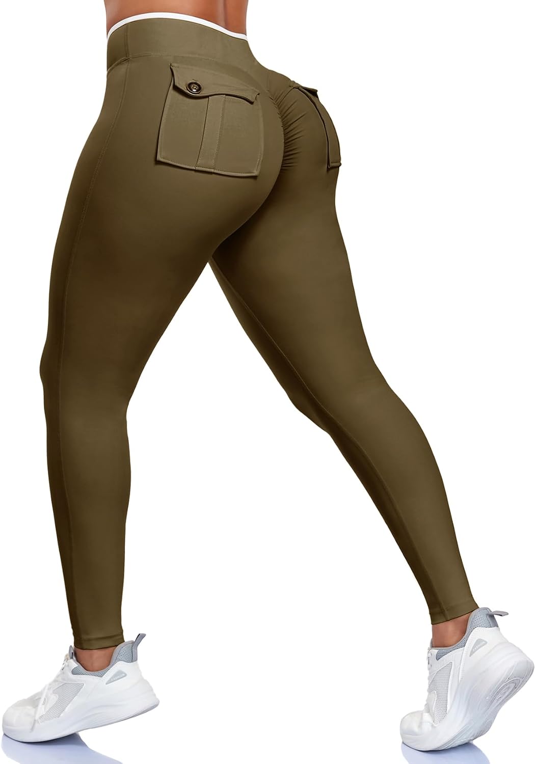 STARBILD Leggings Sportivi da Donna Push Up, Leggins Sport con Tasche Vita Alta Opachi, V Crossover Pantaloni da Yoga per Fitness Pilates Casual