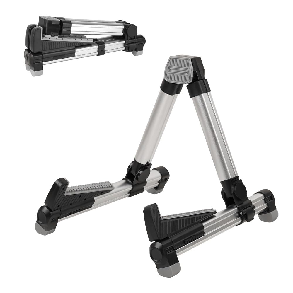 Kadence NK519 Foldable A-Frame Guitar Stand | Aluminum Alloy Build | Adjustable Padded Arms with Back Rest | Anti-Slip Rubber Feet | Suitable for Acoustic, Electric, Bass, Ukulele & More | Silver-picture-12