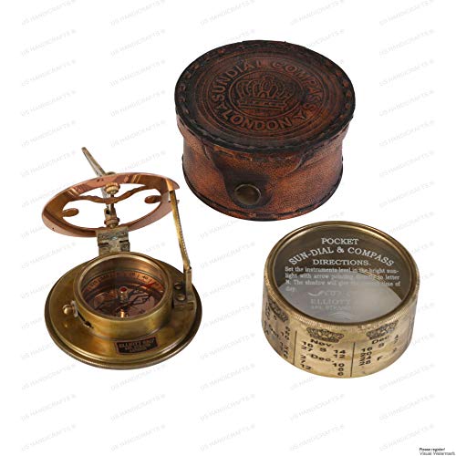 Us Handicrafts Vintage Compass Navigational Instrument - Marine Sundial Compass With Leather Case & Calendar….. #TOP2