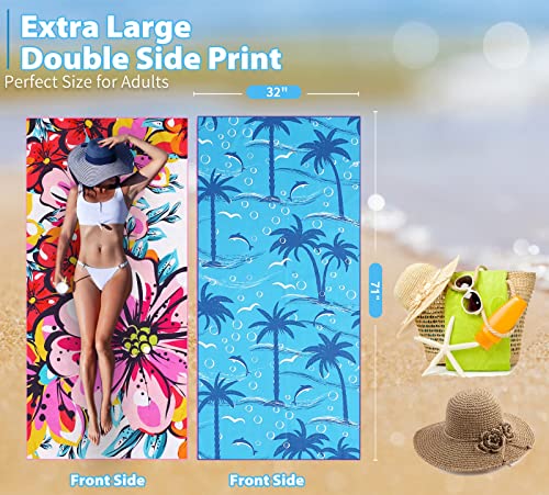 Microfiber Thin Beach Towel Lightweight 71x32 Oversized Extra Large Sand Free Towels Fast Dry for Travel Pool Camping Sports Beach Accessories Vacation Essential Gift