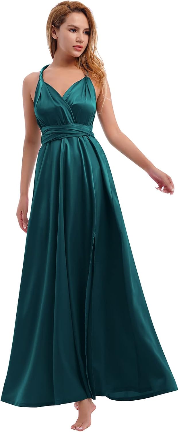 Women Satin Transformer Infinity Dress with Bandeau Convertible Bridesmaid Dress Split Long Formal Twist Wrap Multi-Way Dress - Image 4