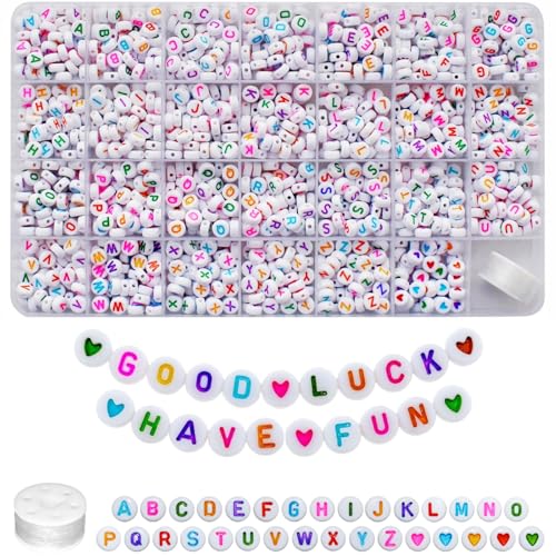Amaney 1400 Pieces 4x7mm Alphabet Beads White Round Acrylic Color...