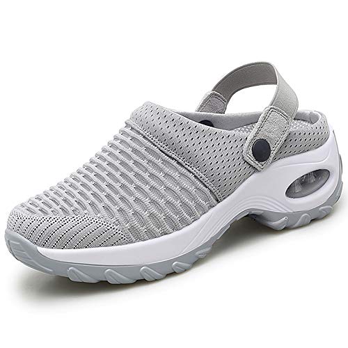 Image of Trsorini Mules Clogs for Women Summer Air Cushion Platform Mesh Mules Sneaker Sandals for Female Lightweight Beach Shoes Outdoor Slippers Walking Shoes