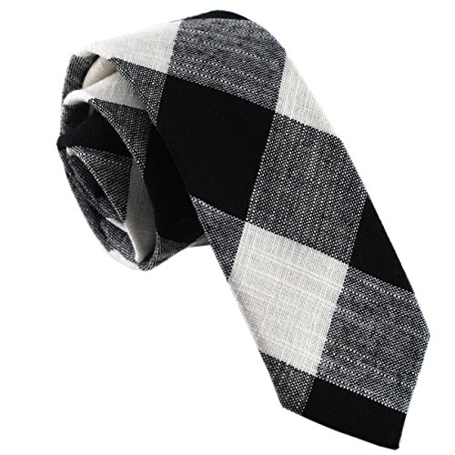 Image of Cotton Skinny Ties for Men, Plaid and Striped Slim Neckties