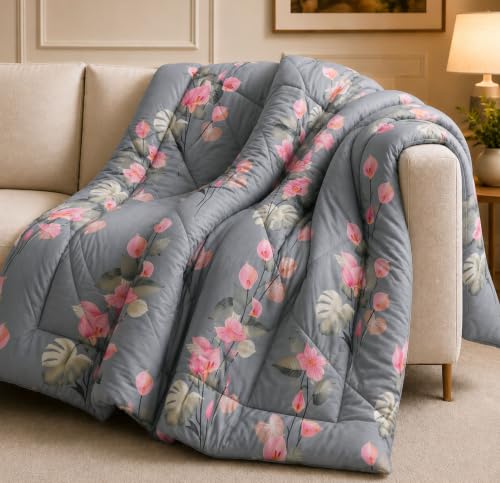Image of HOMEKART 220 GSM Reversible Microfiber AC Comforter /Duvets for Mild Winter | All Season King Size 3 Layered Quilted Blanket for Double Bed (220 cm x 240 cm,Floral