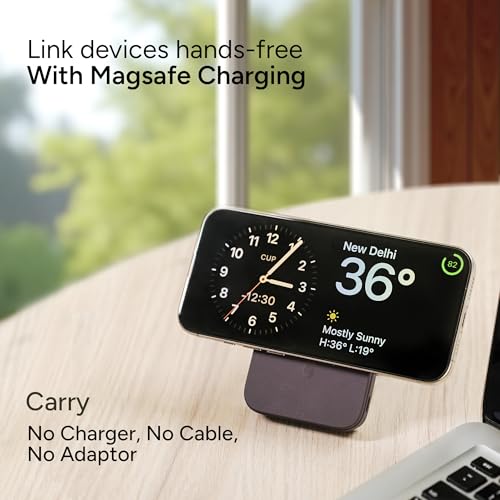 Image of Ambrane MagSafe Wireless 10000mAh Fast Charging Power Bank with Mobile Stand, Strong Magnet, 22.5W Output for iPhone 12 & Above, Android & Other Qi Enabled Device + Magnetic Ring (Maglite, Green)