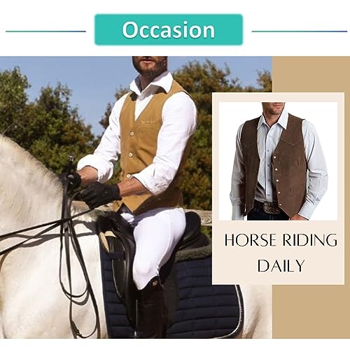 Mens V Neck Suit Vest Retro 5 Button Suede Leather Regular Fit Casual Waistcoat for Prom,Husband Gift,Daily Wear4