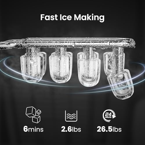 Countertop Ice Maker Machine – 8 Bullet Ice in 6 Mins, 26.5lbs/24Hrs Output – Self-Cleaning Portable Design with Selectable Ice Size & Touch... - Image 3