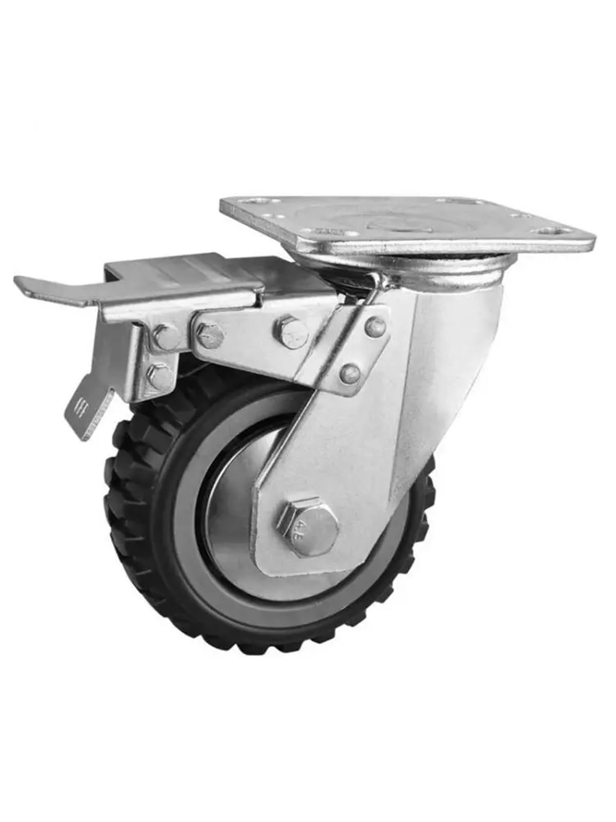 1 Pc 5-inch Heavy Duty Caster with Brake Gray Universal Wheel Wear-Resistant Flat Industrial
