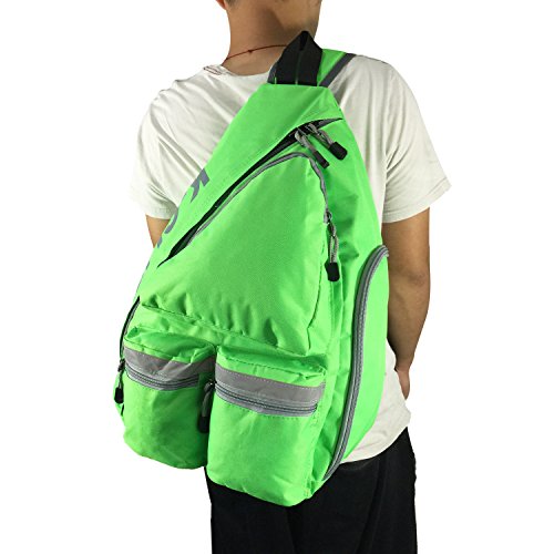 K-Cliffs Reflective Sling Backpack Messenger Body Bag Daypack School Student Book Bag With Safety Strip Neon Green #TOP3