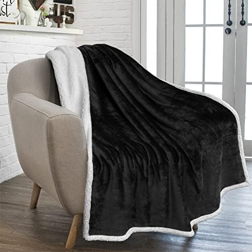 PAVILIA Sherpa Fleece Throw Blanket for Couch, Black, Plush Soft ...
