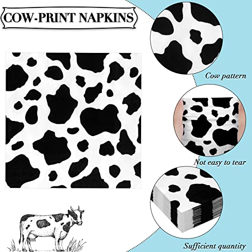 Durony 100 Pack Cow Party Napkins Cow Print Animal Cloth Napkin 3-Layers Farm Animal Party Napkins For Cow Print Birthday Tableware Dinner Party Supplies #TOP2