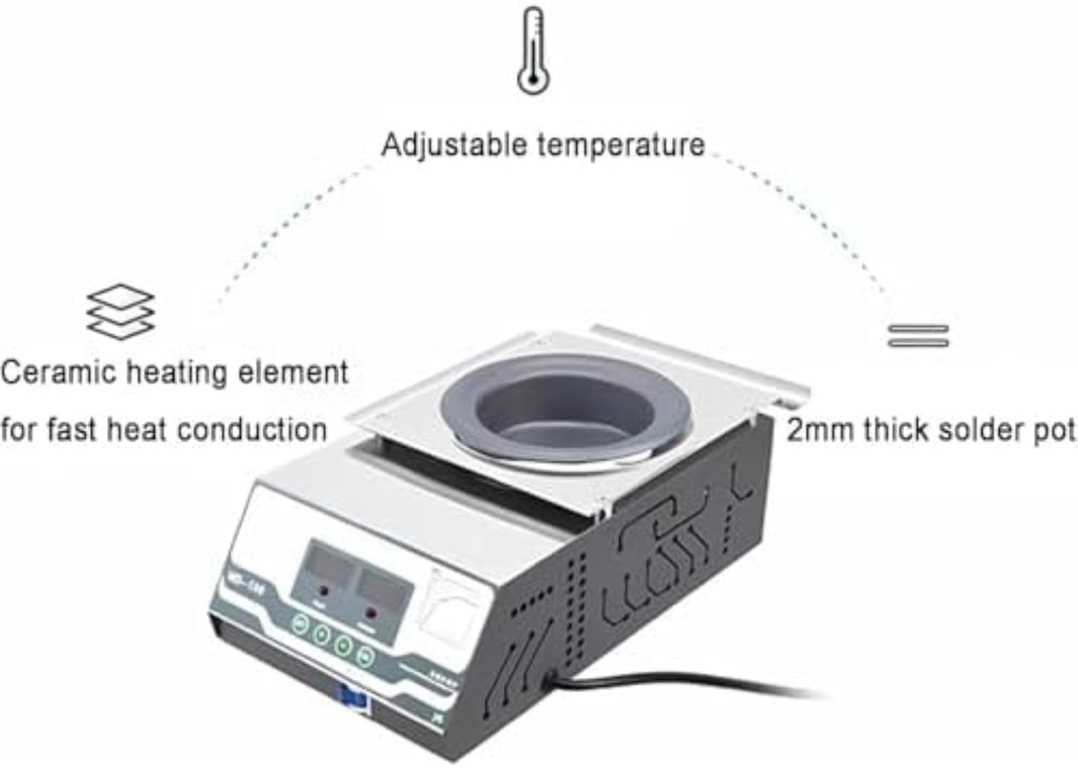 Olla de soldadura eléctrica, baño de plomo y titanio, rango de temperatura de 0 a 600 °C, con pantalla digital de doble temperatura, para soldar, fundir metal