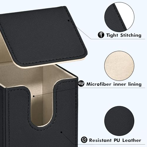 Image of ZLCA Card Deck Box for Trading Cards, MTG YuGiOh Deck Case Holds 100+ Single Sleeved Cards, PU Leather Magnetic Card Storage Box Fits for TCG CCG Magic Game Cards (Black& Gold)