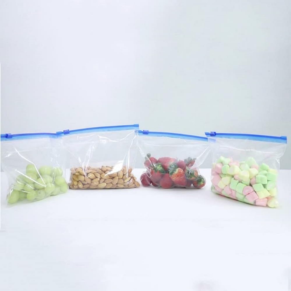 Image of Zipper Seal Slider Zip Lock Bags, Food Vegetable Fridge Storage Bag, Freezer, Microwave Safe, BPA Free Reusable Transparent Zipper Bag | (10 PCS BLUE ZIPPER BAG)