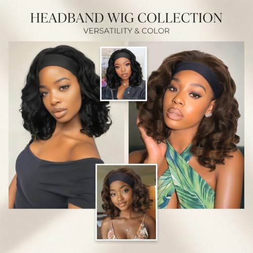 Image of Celiarita Headband Bob Wig Human Hair 14 Inch Curly Short Bob Human Hair Wigs Fringe Rose Curly Bouncy for Black Women Natural Color