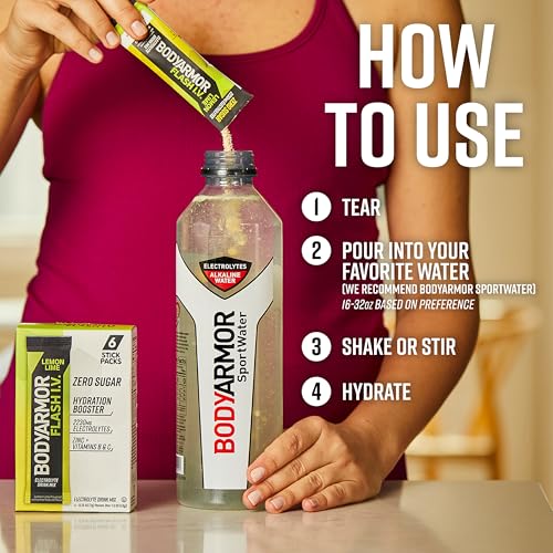 Image of BODYARMOR Flash IV Electrolyte Packets, Lemon Lime - Zero Sugar Drink Mix, Single Serve Packs, Coconut Water Powder (15 Count)