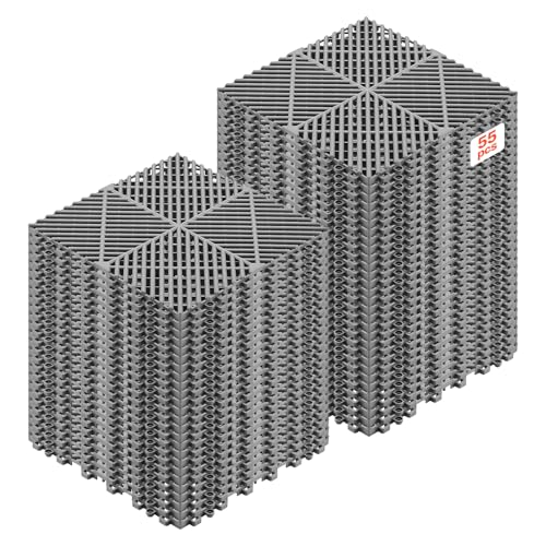 VEVOR Dalles de Sol Clipsables pour Garage, Tapis de Drainage Modulaire en PP, Système d'Emboîtement Antidérapant, pour Piscine, Spa, Terrasse, Jardin,...