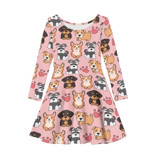 Little Kid Dresses Girls Long Sleeve Swing Dress Playwear Dresses 3-14T