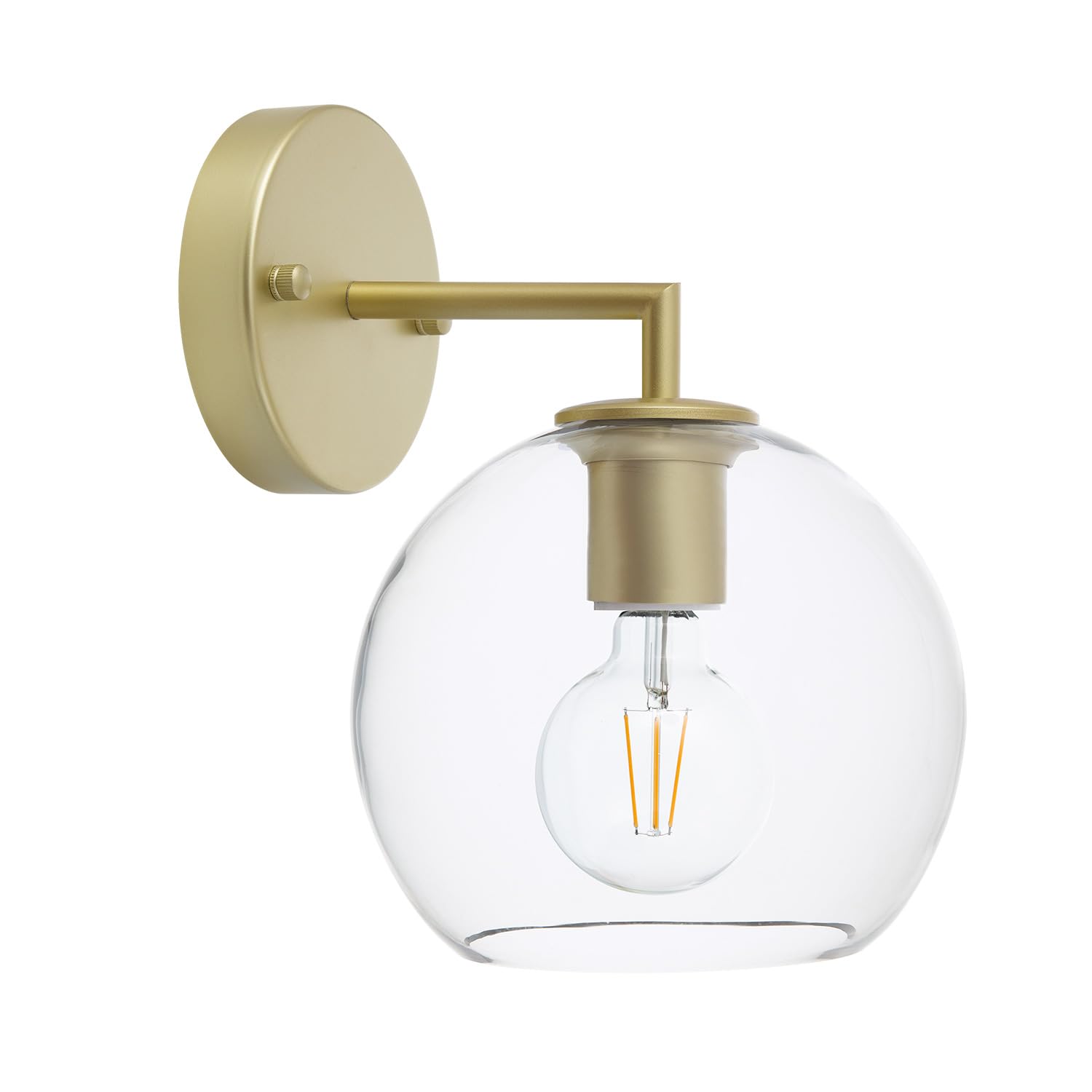 LEDKIA LIGHTING - Lámpara de Pared Round Bern | Diseño Retro Elegante | Compatible con Bombilla LED E27 | Uso Interior IP20 | Dimensiones 26x22x18 cm, Dorado, Cristal
