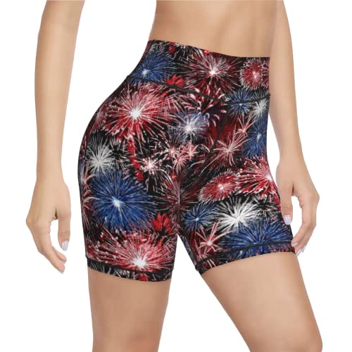 Bassyil American Pride Fireworks Usa Women Yoga Shorts High Waist Workout Shorts Leggings For Athletic Biker Running M #TOP3