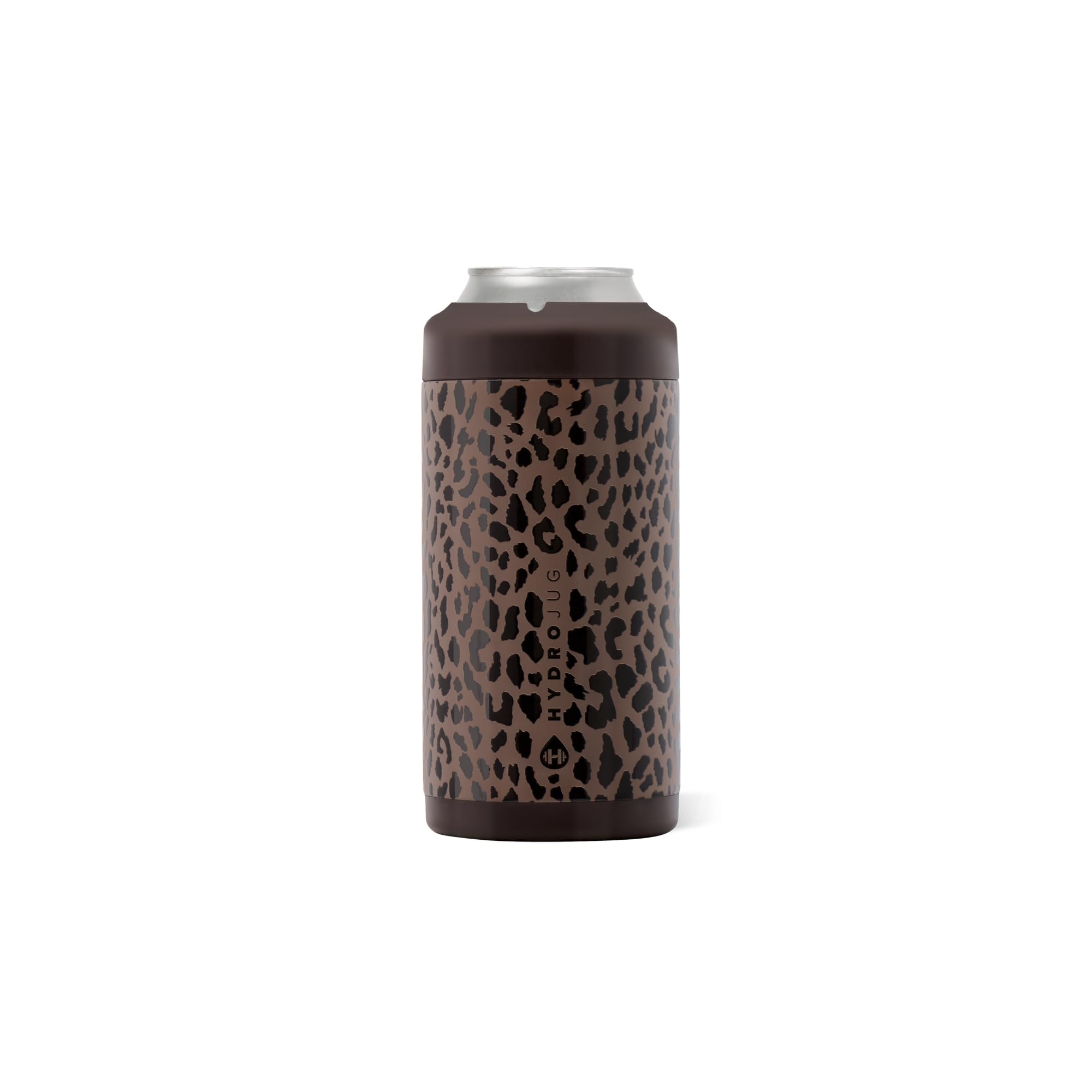 HydroJug Tall Can Cooler 16 oz, Stainless Steel Can Holder, Brown Leopard