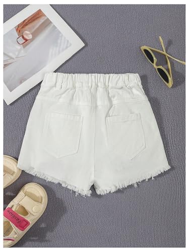 Image of Floerns Girl's Ripped Raw Hem Elastic Waist Straight Leg Denim Shorts with Pockets