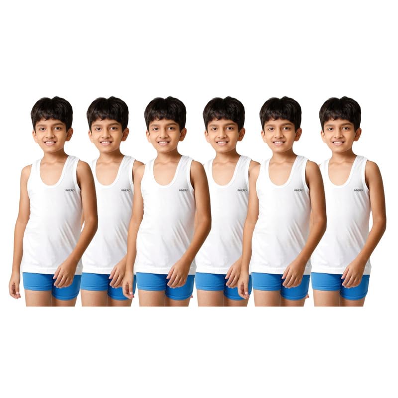 Image of INNERO Kids Vest, Combed Cotton Sleeveless Vest For Boys & Girls Innerwear (White)