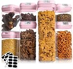 Cheer Collection Contenants de stockage hermétiques empilables pour aliments - BPA Organisateur d'aliments en plastique libre pour cellier avec marqueur et étiquettes d'effacement sec, rose (ensemble de 7)