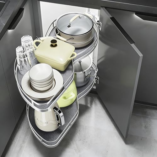 Innovative Blind Corner Cabinet Organizer with 2-Tier Adjustable Shelf, Pull-Out Design for 12-18 Inch Spaces, Left/Right Door Metal Storage Solution