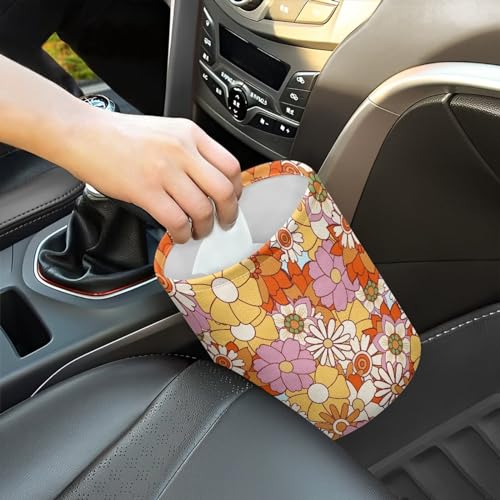 Image of Cute Car Trash Can Seat for Car Front Seat, Back Seat, Floor, Headrest, Rubbish Bin Bright Hippie Flower Print Car Accessories Interior Universal Collapsible Trash Can