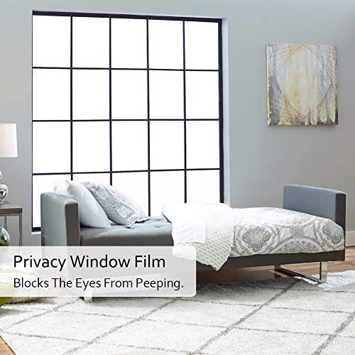 Image of WochiTV Privacy Window Glass Film No Glue, Opaque Frosted Window Tint for Home, UV Blocking Heat Control Static Cling Non Adhesive for Bathroom Office Living Room (35.4 in x 8.2 Ft)