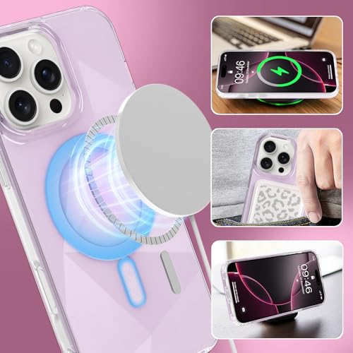 Image of Magnetic Case for iPhone 16 Pro Max [Compatible with Magsafe] [Anti-Yellowing] [1 Screen Protector] Shockproof Slim Iridescent Sparkly Case for iPhone 16 Pro Max 6.9 inch 2024, Pink
