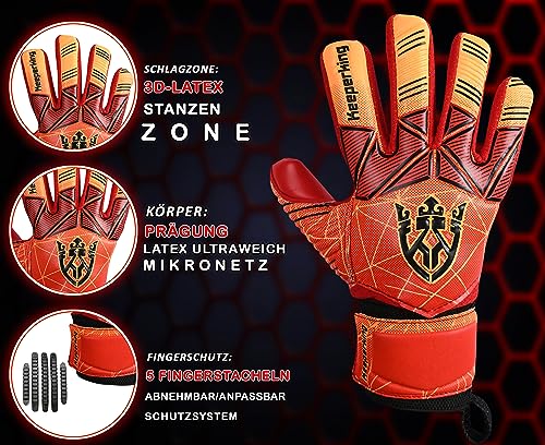 Keeperking Goalkeeper Gloves Kids, Boys, Youth, Adult, Men - Goalie Glove Latex Strong Grip palms with Removable Finger Spines Protection - Football Goalkeeping Glove for Training(Red, Size 7) Keeperking Goalkeeper Gloves Kids, Boys, Youth, Adult, Men - Goalie Glove Latex Strong Grip palms with Removable Finger Spines Protection - Football Goalkeeping Glove for Training(Red, Size 7)