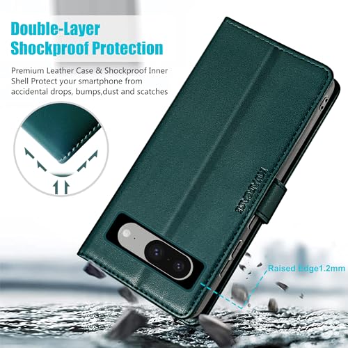 Kuafcase for Google Pixel 8 Case, 4 Card Slots Magnetic Closure Kickstand Shockproof Protective Phone Case for Google Pixel 8 - Green - Image 3