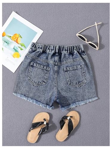 Image of Floerns Girl's Ripped Raw Hem Elastic Waist Straight Leg Denim Shorts with Pockets