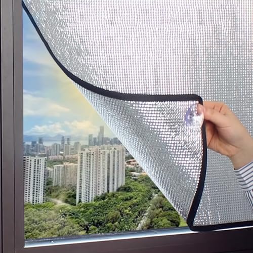 Geovne Vinilo Opaco para Ventanas,Película de Protección Solar para Ventanas,Lámina Reflectante para el Hogar,Película Aislante de Aluminio Doble de 7,5mm,Sin Pegamento (120x350cm/47 x138)