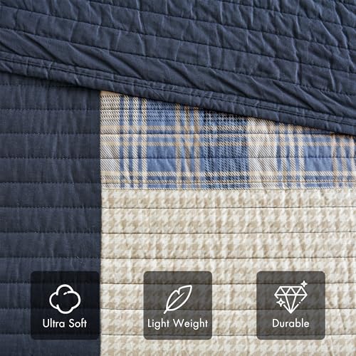 Image of Woolrich Daybed Cover Set - Cabin Lifestyle, Patchwork with Moose Design All Season, Lightweight and Breathable Cozy Bedding Layer with Bedskirt, Matching Shams, 39 inch W x 75 inch L, Blue 5 Piece