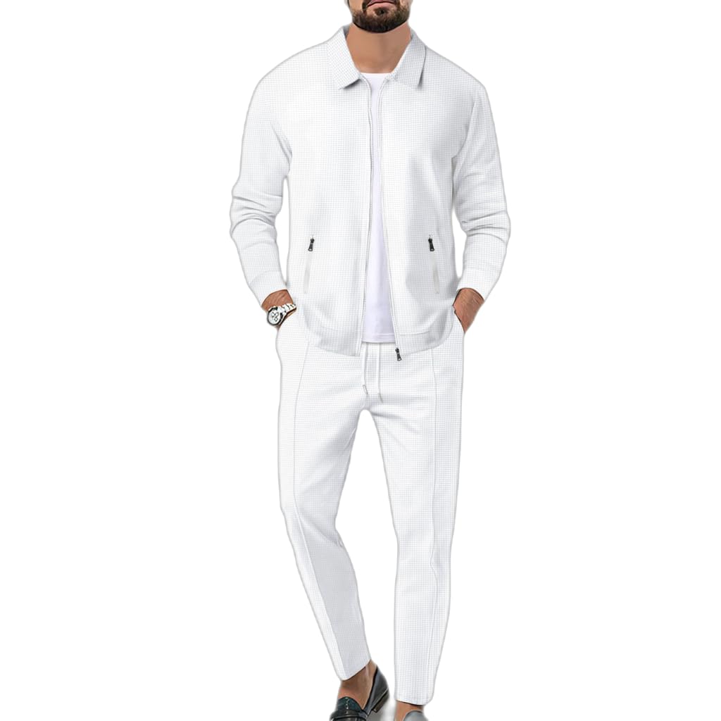 Veriliss Herren 2-Teilige Waffel Soft Hoodies Sweatsuit Sets Male Trainingsanzug-Sets Mit Durchgehendem Reißverschluss, Trendige Jacke Anzug Business Outfits