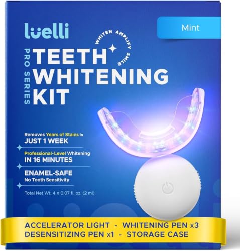 Image of Luelli Teeth Whitening Kit with 35% Carbamide Peroxide - Teeth Whitener for Sensitive Teeth | Enamel Safe - 32 LED Lights - Wireless with Tray and Whitening Gel Pen for Home | Travel (Mint)