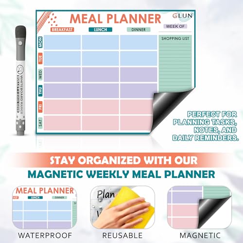 Image of GLUN Magnetic Back Meal Planner Size 33x43cm Pack of 1, Paste on Metal Surface, Fridge, Almira & Wardrobe with One Black Marker, Dry Erase Planning Calendar