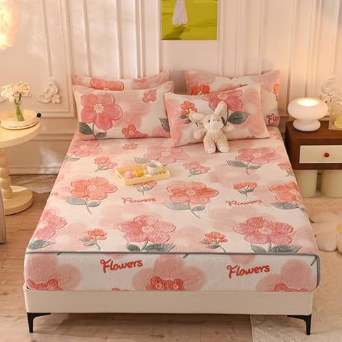 Sábana Bajera de Terciopelo de Cristal, Juego de Cama cálido de Franela Gruesa con Dibujos Animados, Funda de colchón, Ropa de Cama Textil elástica para el hogar