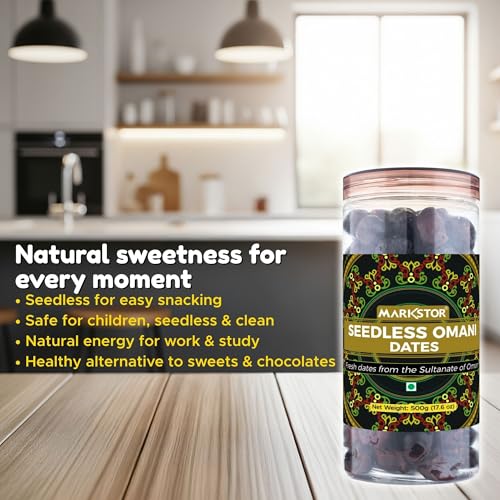 Image of MARKSTOR Seedless Omani Dates 1Kg Pack Offer (Khajoor /Khajur)|Premium Selection|[500G X 2]|No Cholesterol|No Added Sugar|Dates Dry Fruits,fresh